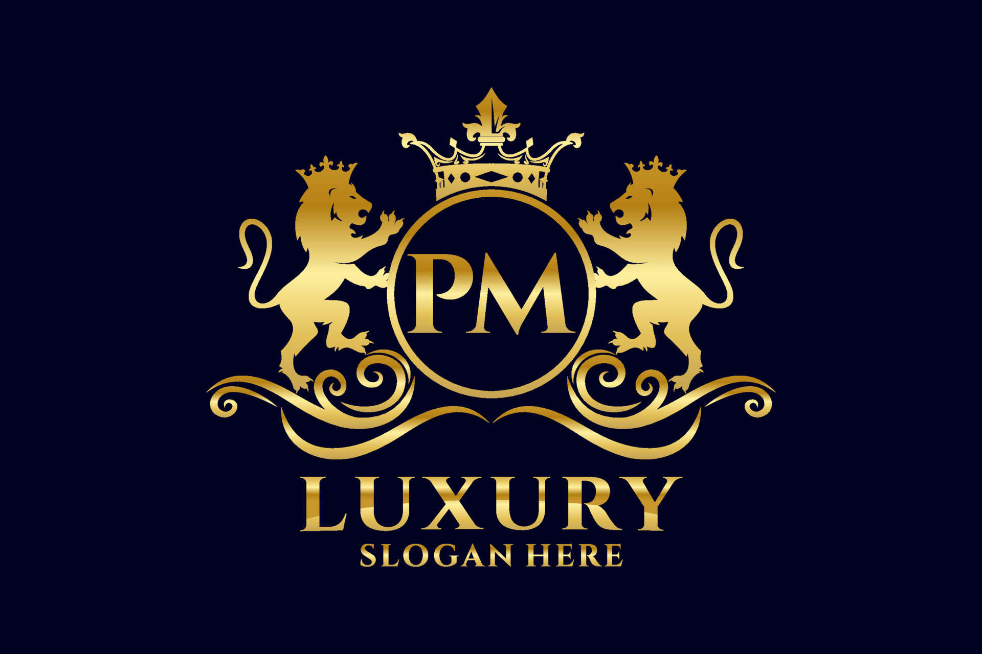 Initial pm letter lion royal luxury logo template Vector Image