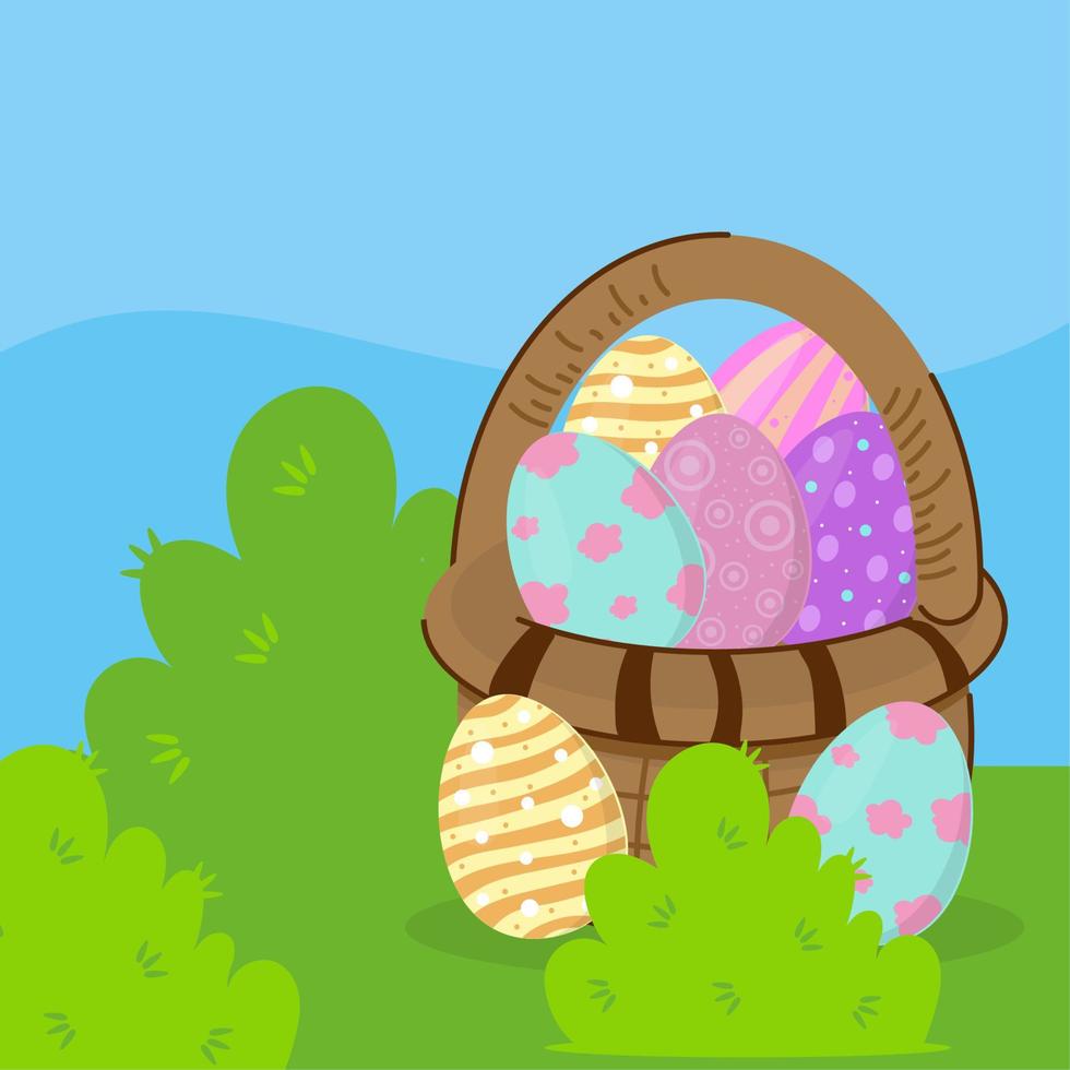 easter basket with eggs vector