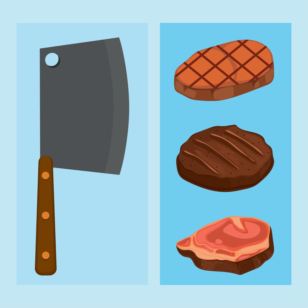 bbq knife and meat vector