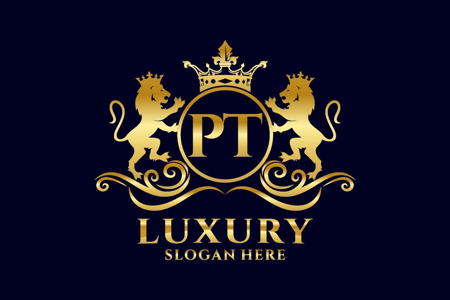 Initial PT Letter Lion Royal Luxury Logo template in vector art for luxurious branding projects and other vector illustration.