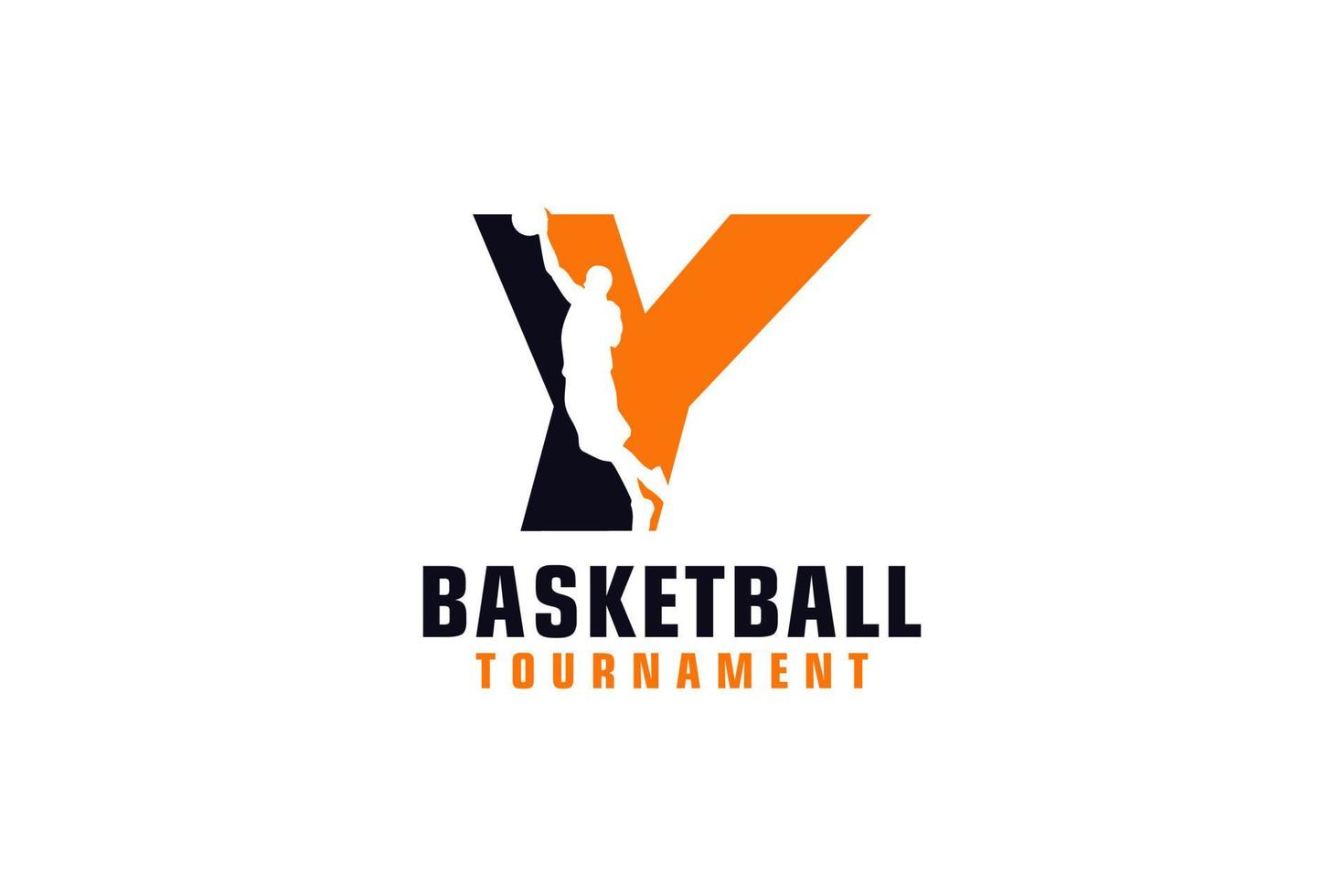 Letter Y with Basketball Logo Design. Vector Design Template Elements for Sport Team or Corporate Identity.