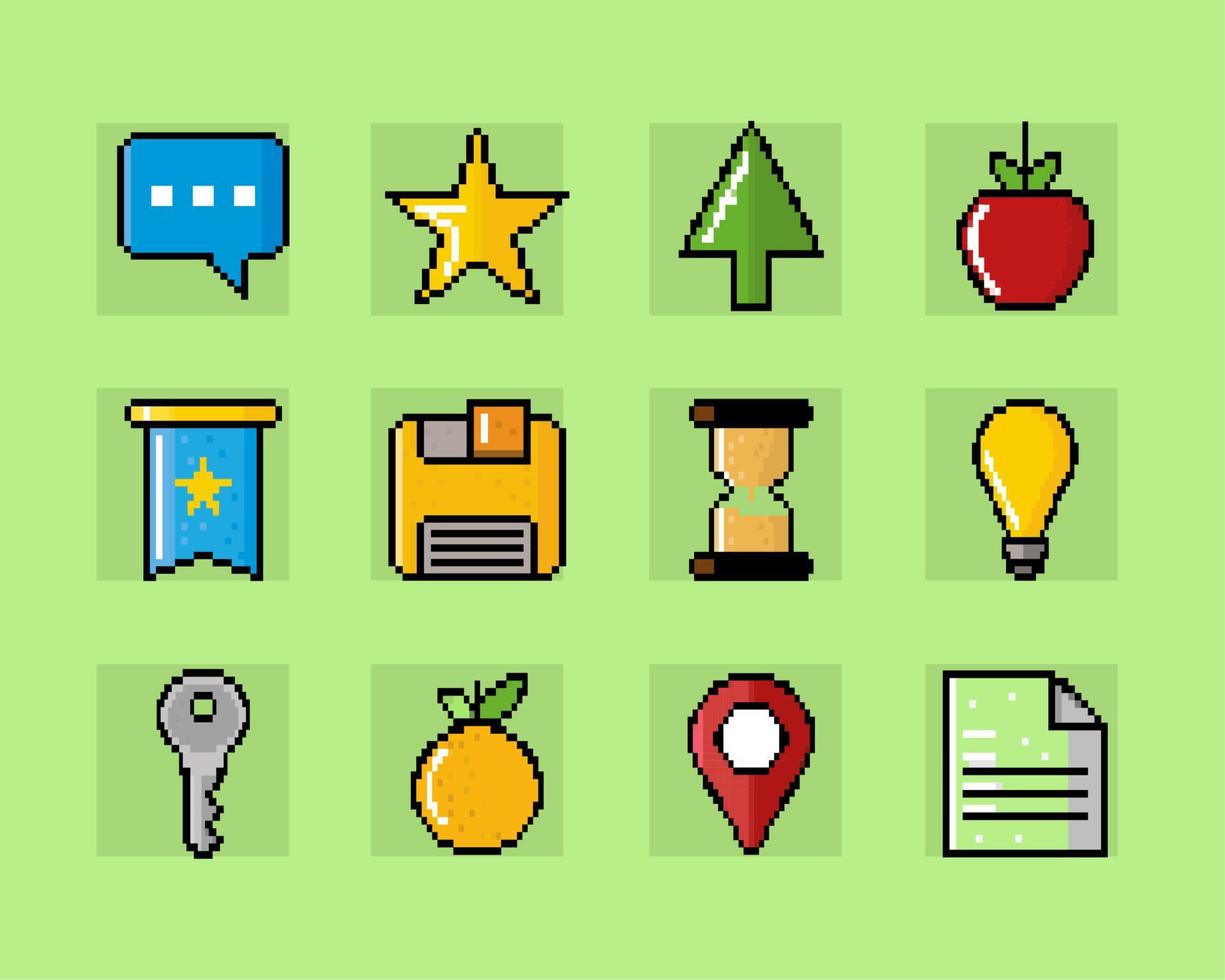 pixelated icons set vector