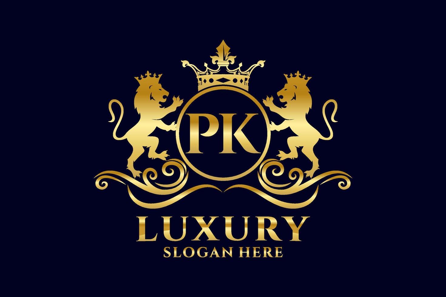 Initial PK Letter Lion Royal Luxury Logo template in vector art for luxurious branding projects and other vector illustration.