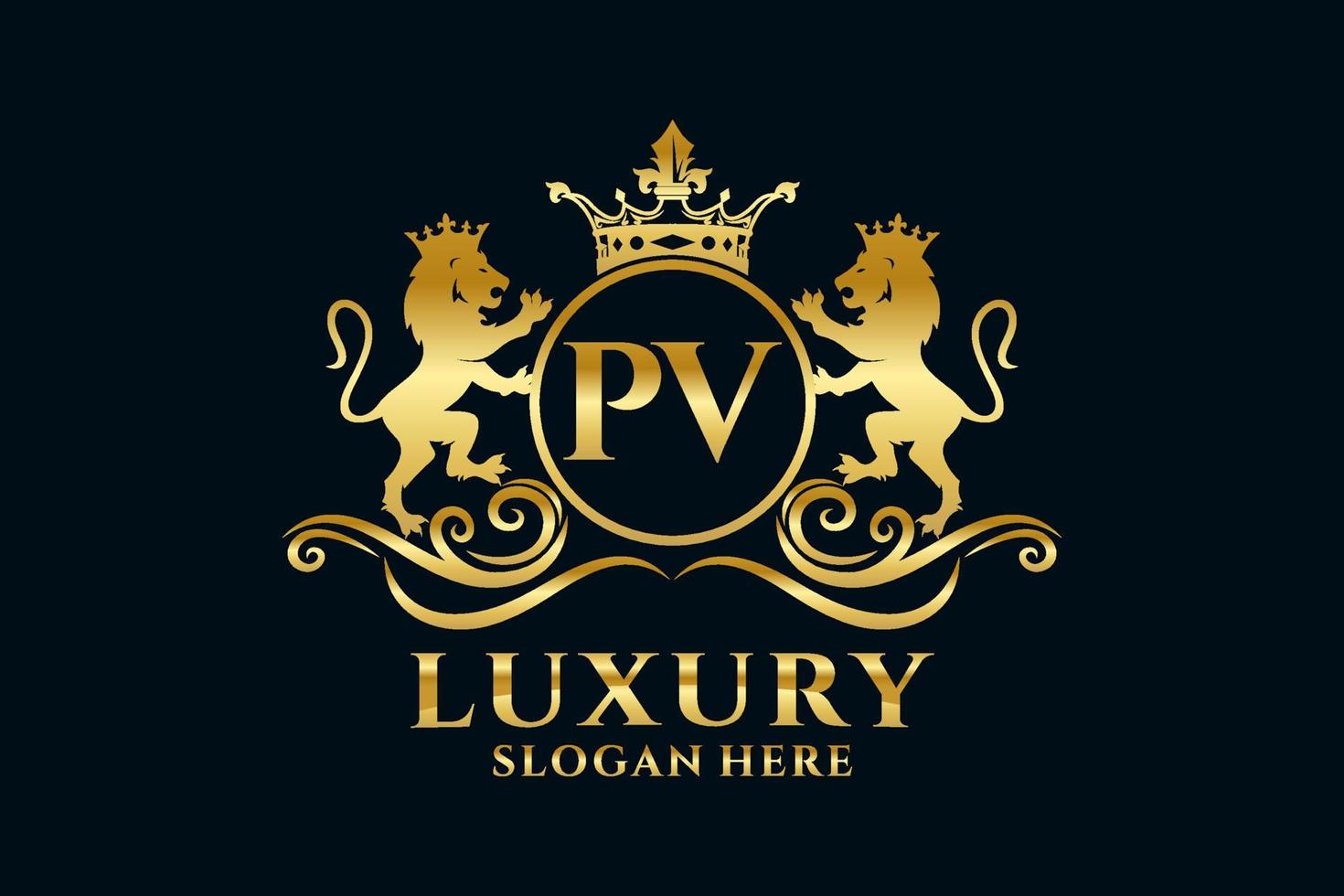 Initial PV Letter Lion Royal Luxury Logo template in vector art for luxurious branding projects and other vector illustration.