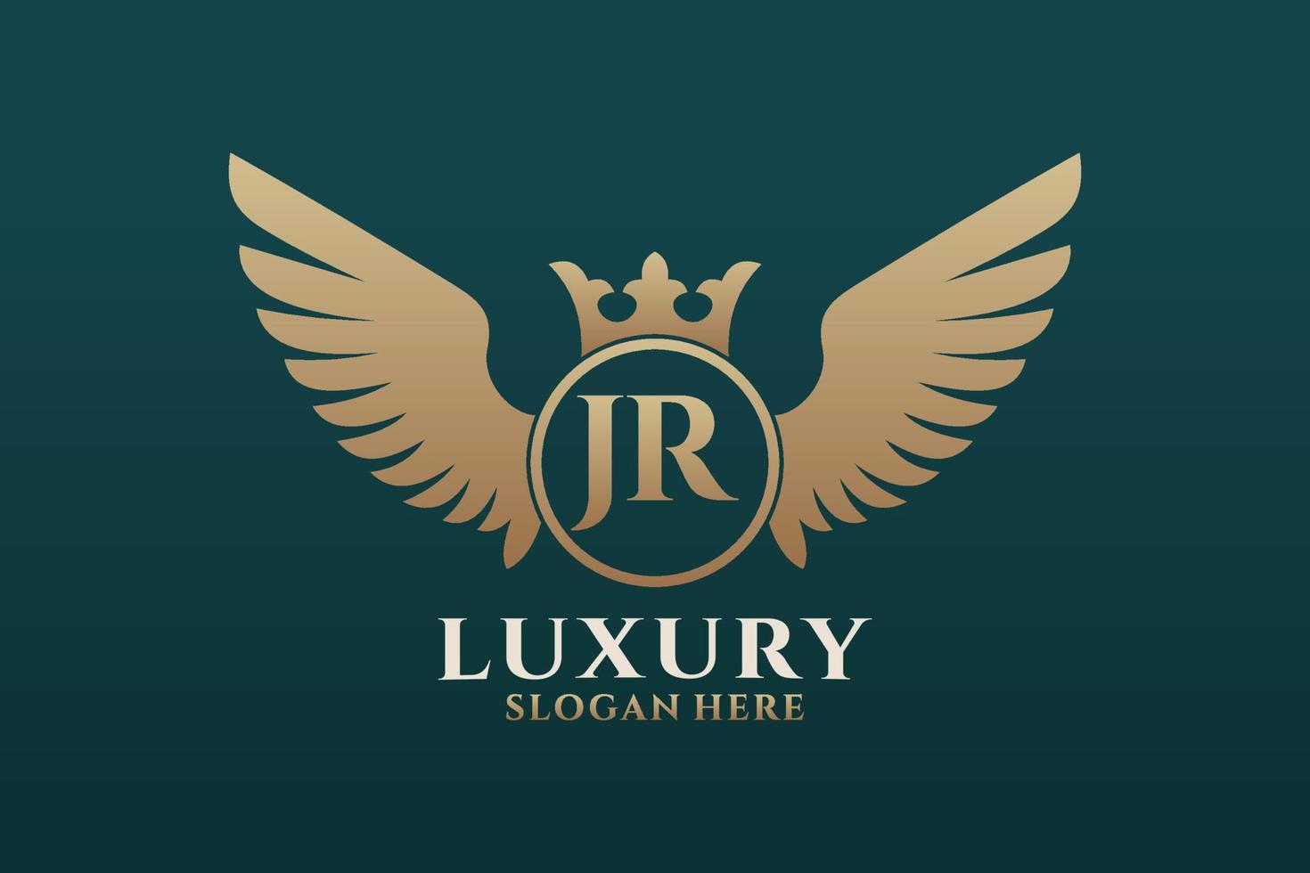 Luxury royal wing Letter JR crest Gold color Logo vector, Victory logo, crest logo, wing logo, vector logo template.