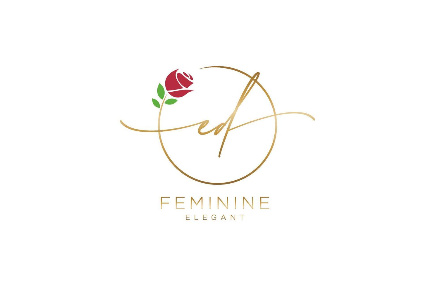 initial ED Feminine logo beauty monogram and elegant logo design, handwriting logo of initial signature, wedding, fashion, floral and botanical with creative template. vector