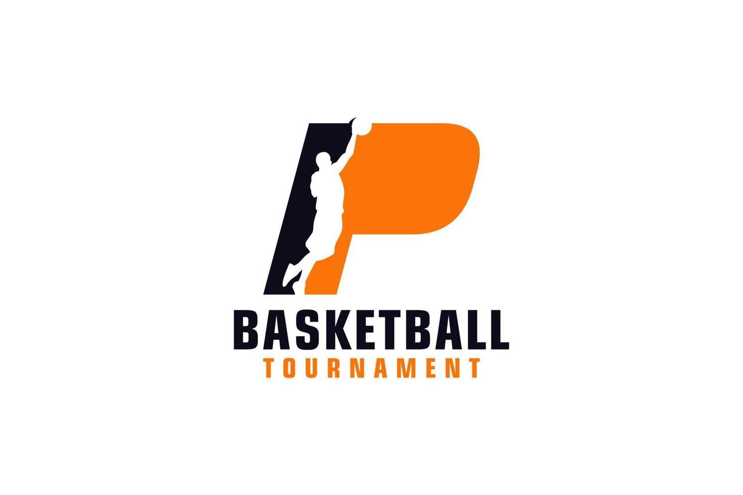 Letter P with Basketball Logo Design. Vector Design Template Elements for Sport Team or Corporate Identity.