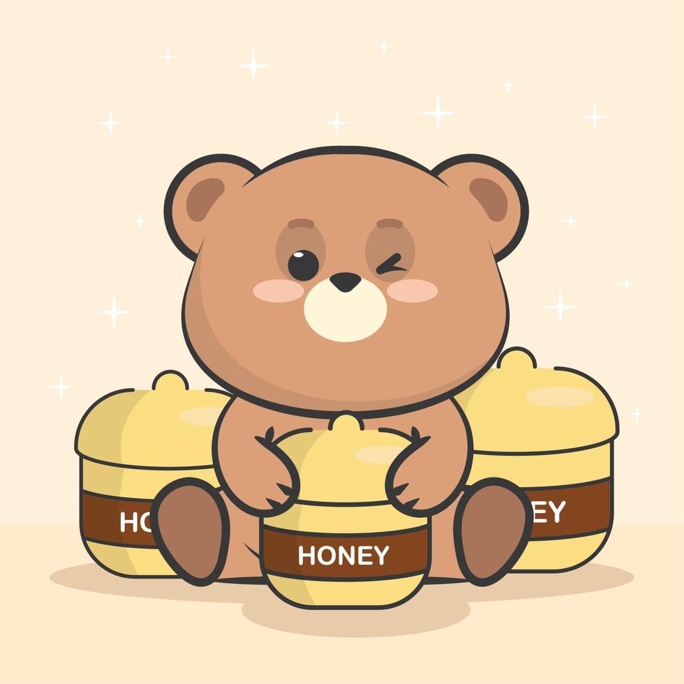 kawaii bear and honey vector