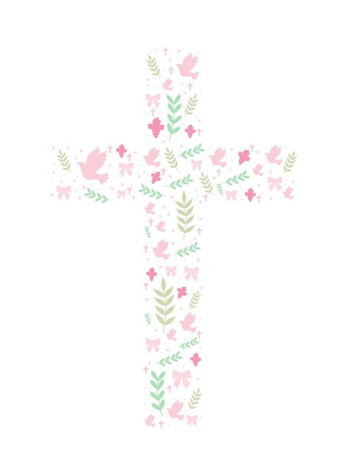 floral christian cross vector
