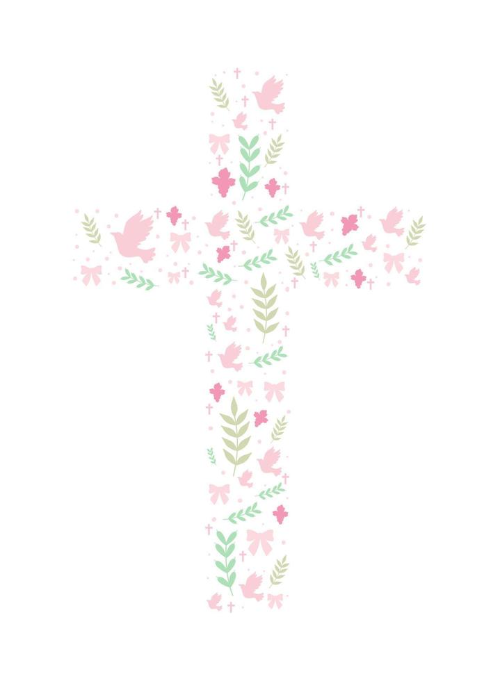 floral christian cross vector