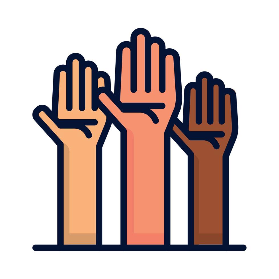 raised diverse hands vector