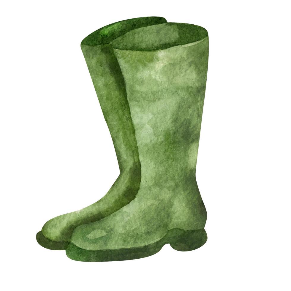 Green rubber boots. Watercolor element. vector