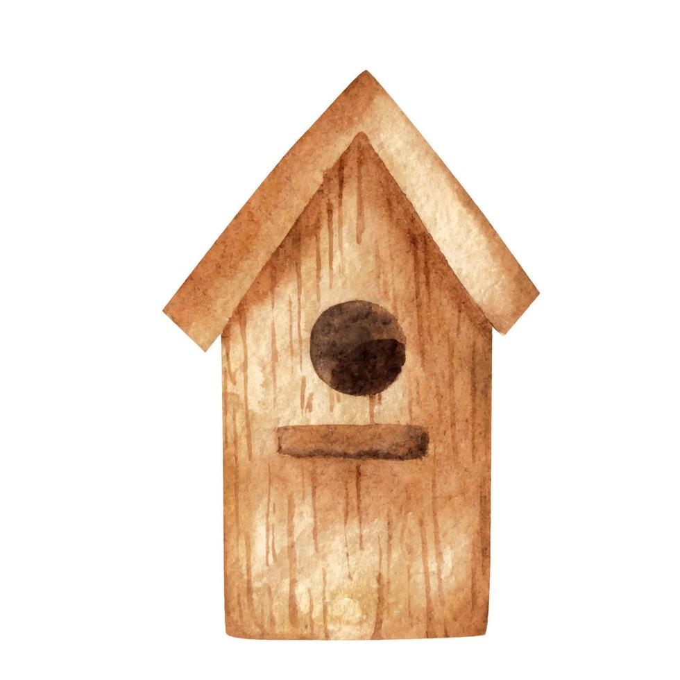 Wooden birdhouse. Watercolor element. vector