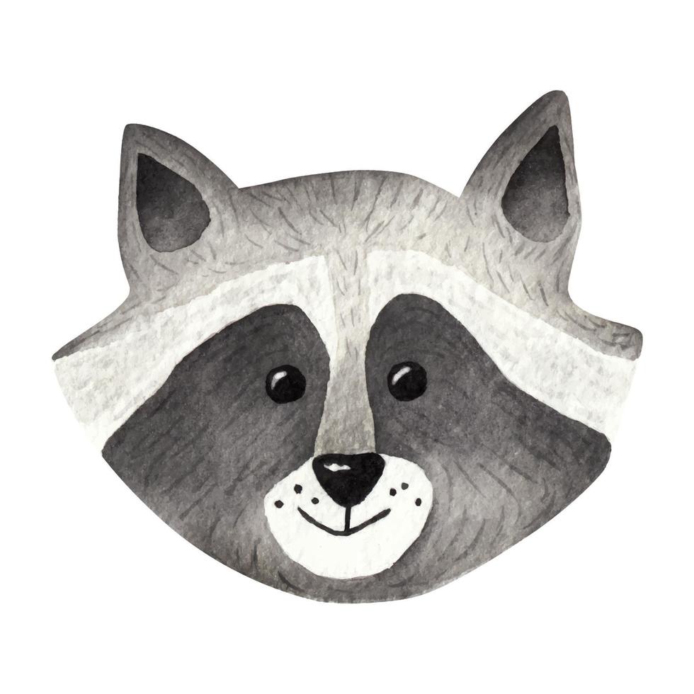 Funny raccoon head. Watercolor element isolated on white background vector