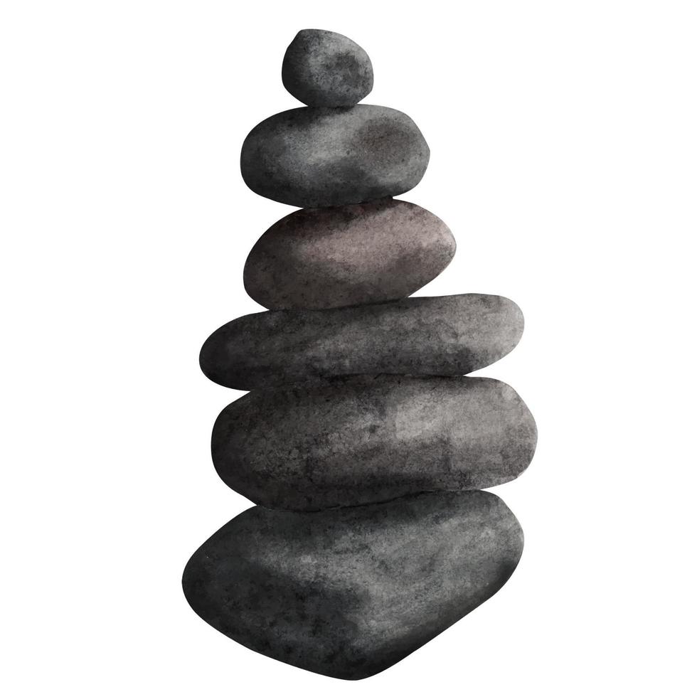 Pirámide de piedras de equilibrio. ilustración acuarela aislado sobre fondo blanco. vector