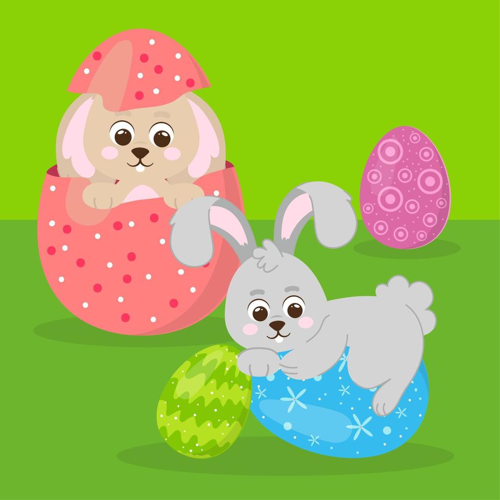 bunnies and easter eggs vector