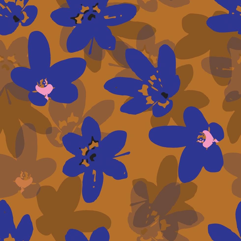 seamless plants pattern background with mixed blue flowers , greeting card or fabric vector