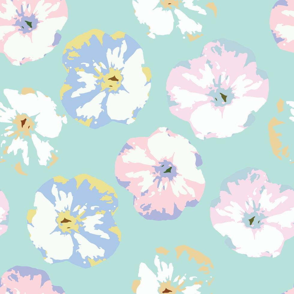 seamless plants pattern background with mixed hand drawn pastel flowers , greeting card or fabric vector