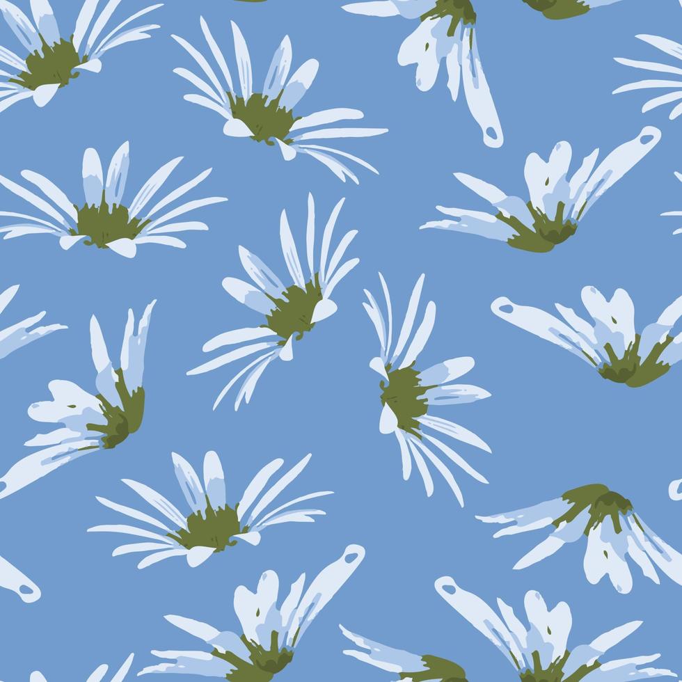 seamless plants pattern background with blue hand drawn flowers , greeting card or fabric vector