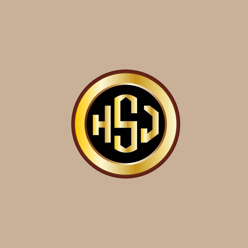 creative HSJ letter logo design with golden circle vector