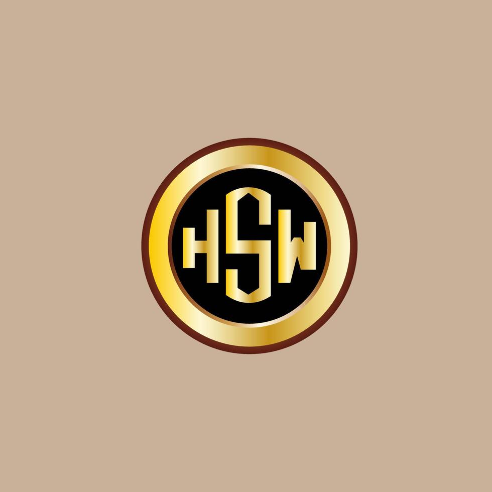 diseño creativo del logotipo de la letra hsw con círculo dorado vector