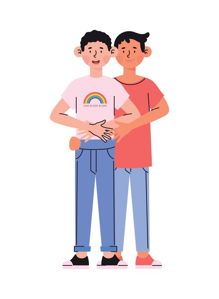 cartoon gay couple hugging vector