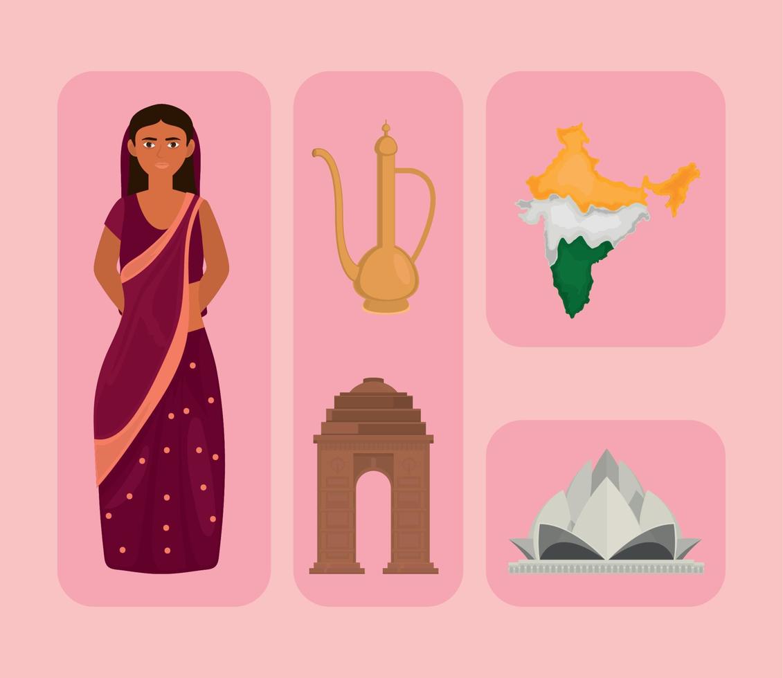 conjunto de mujer india vector