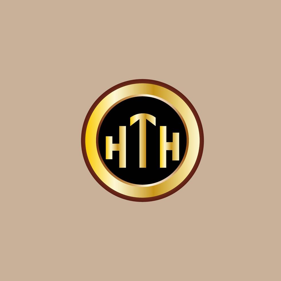 diseño creativo del logotipo de la letra hth con círculo dorado vector