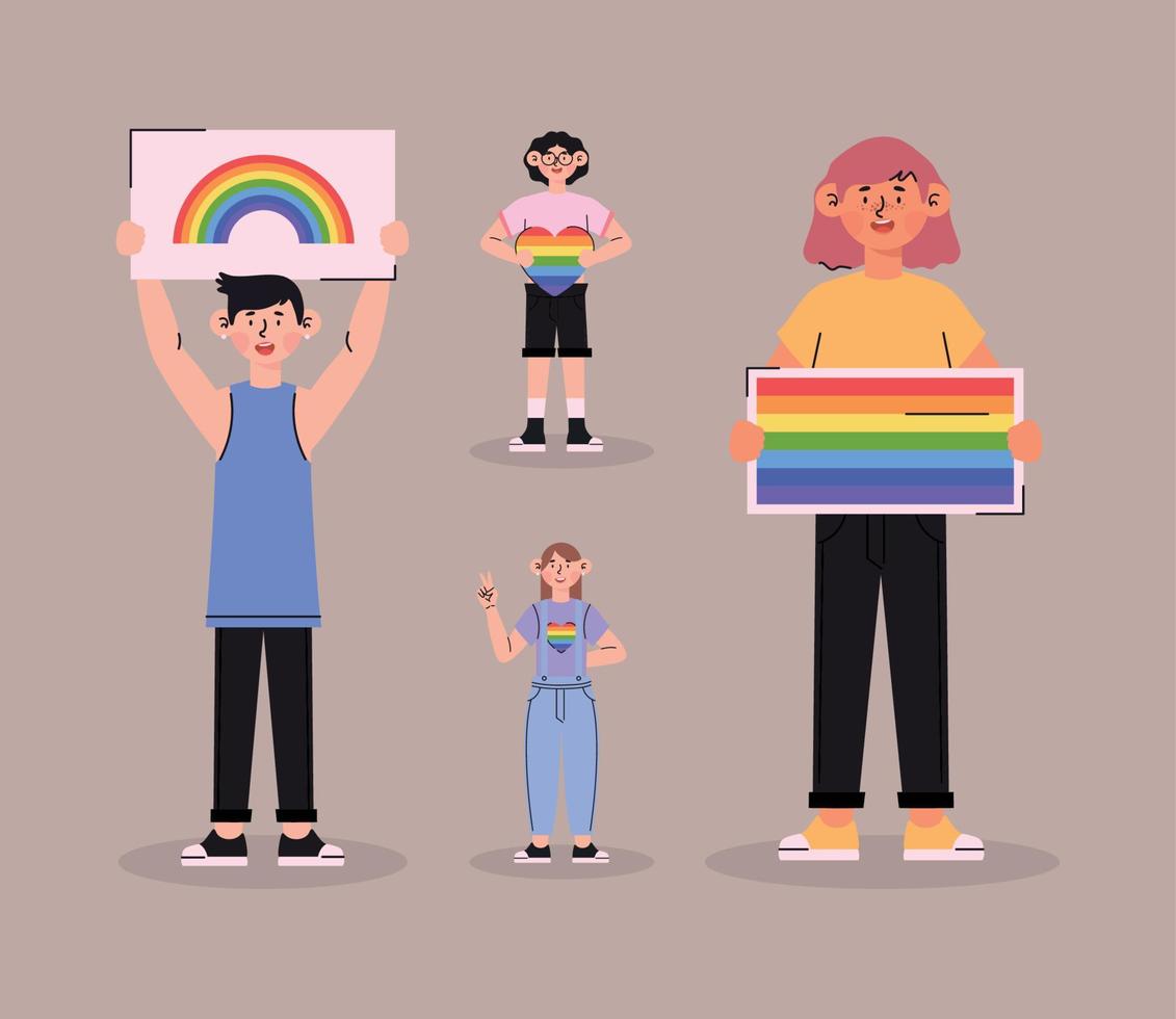 people with gay pride flags vector