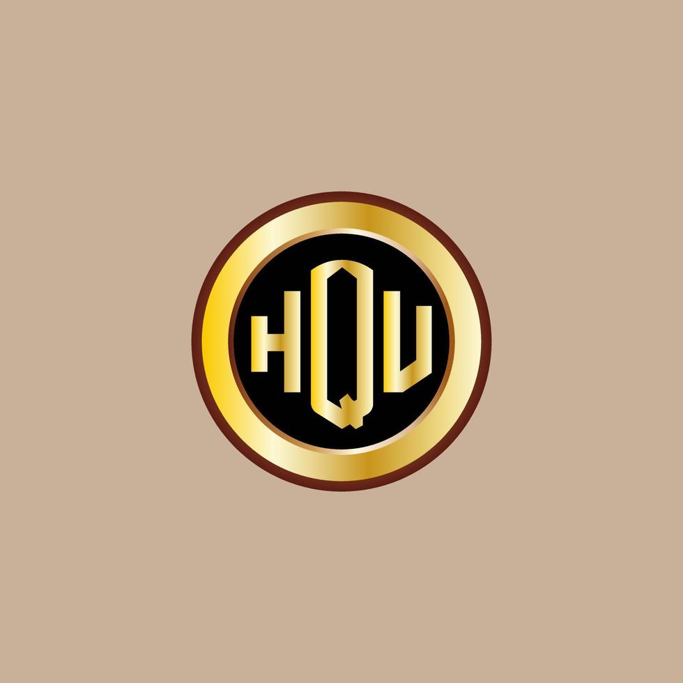 diseño creativo del logotipo de la letra hqu con círculo dorado vector