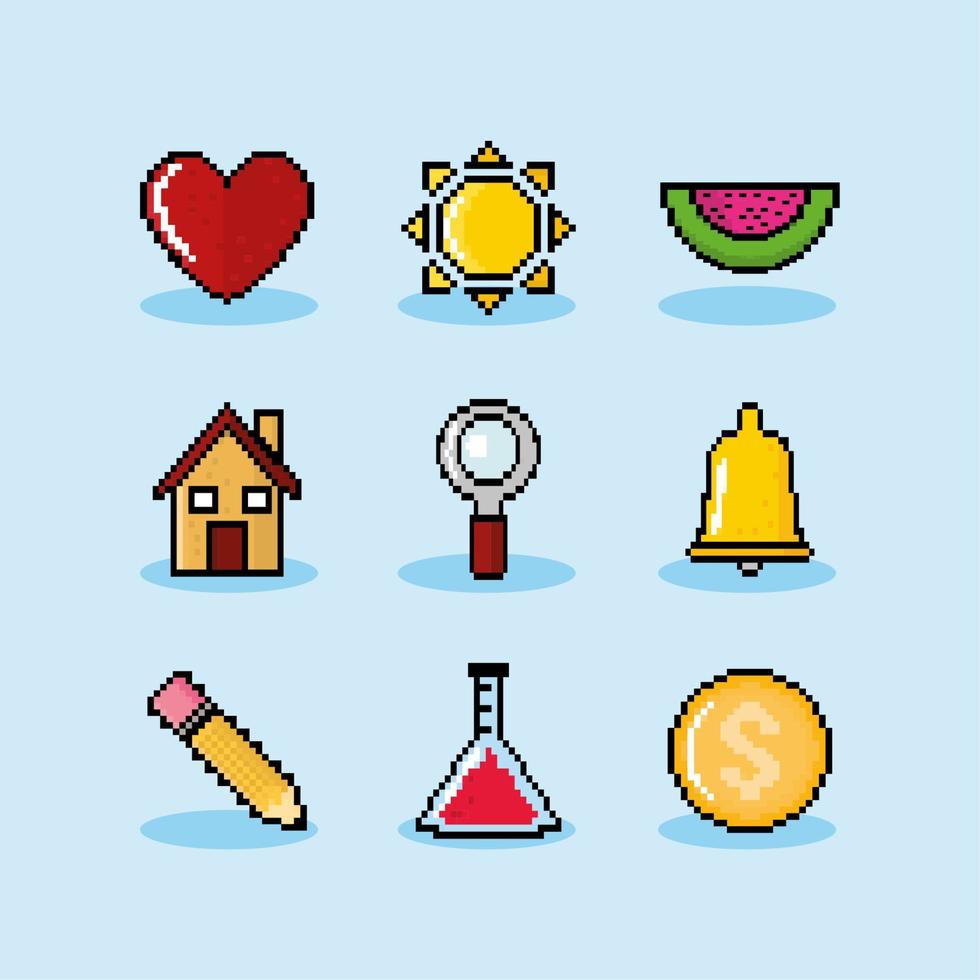 icons retro pixelated vector