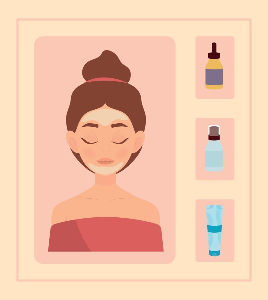 set of skin care woman vector