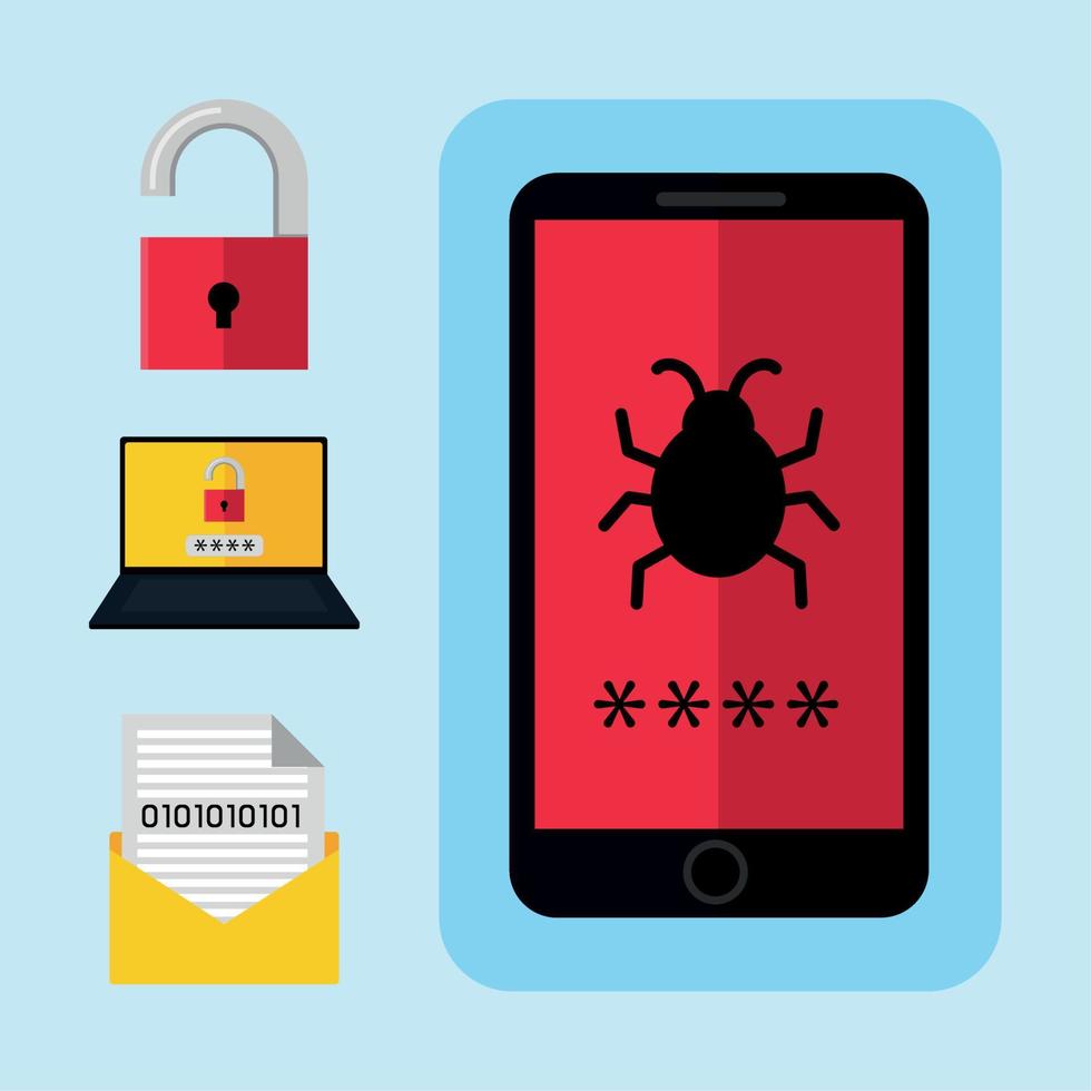 cyber fraud icons collection vector