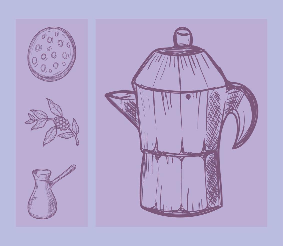 set of doodle coffee vector