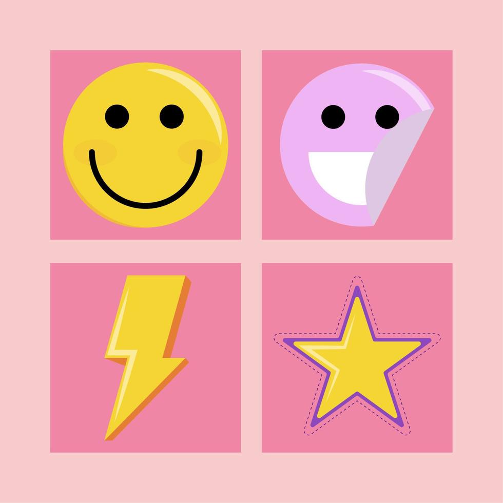 90s emoji and star vector