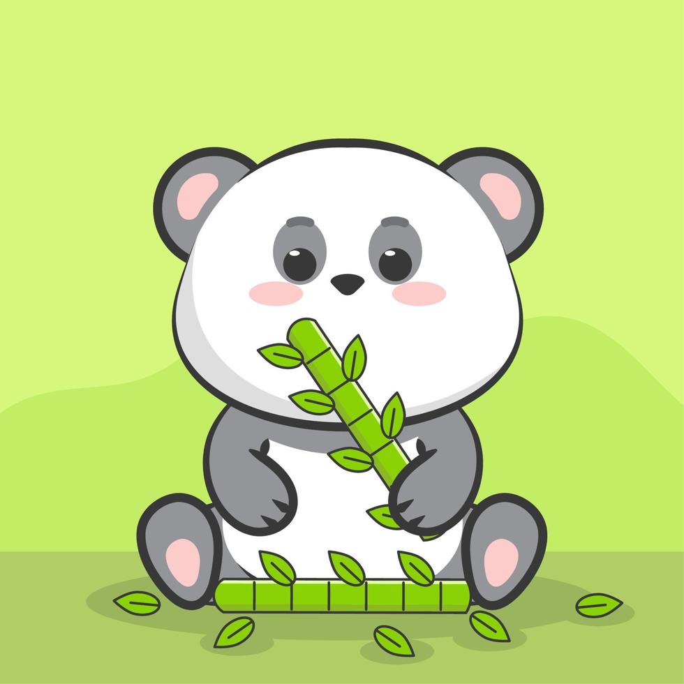 kawaii panda eating bamboo vector