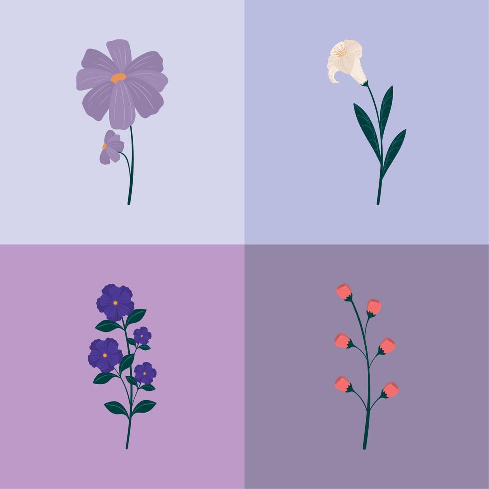 set of flowers leaves vector