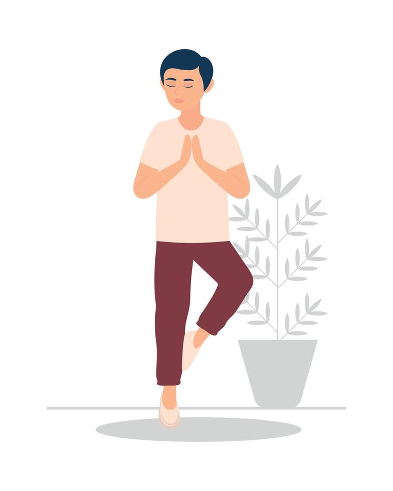 man in yoga meditation vector