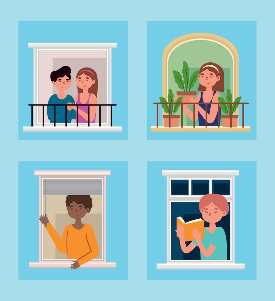 set of people in the window vector