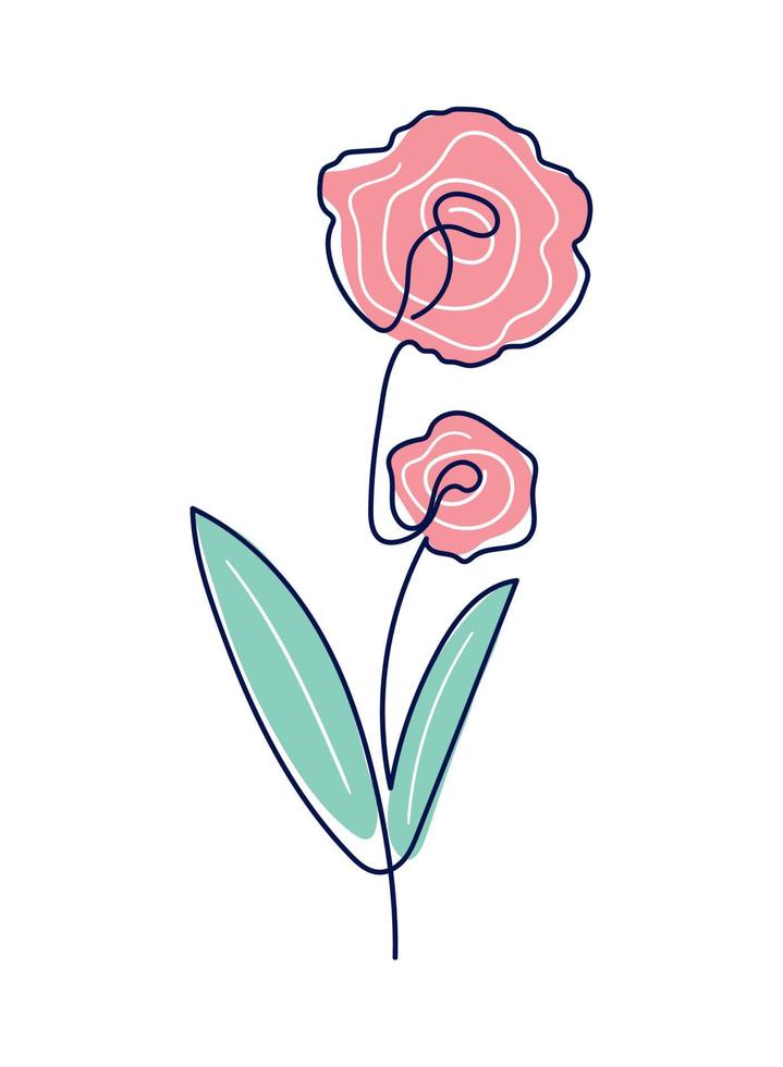 one line flower and leaf vector