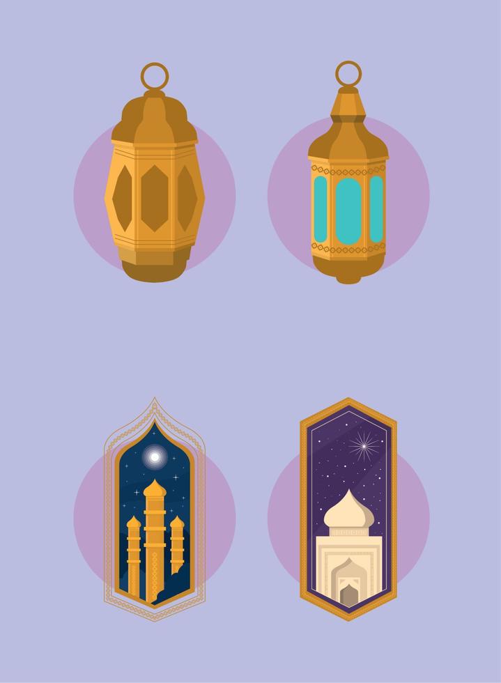 eid mubarak lanterns vector