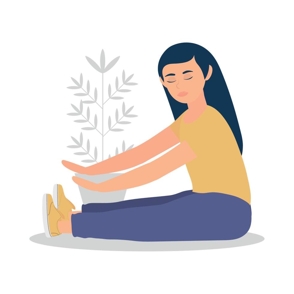 woman sitting practicing yoga vector