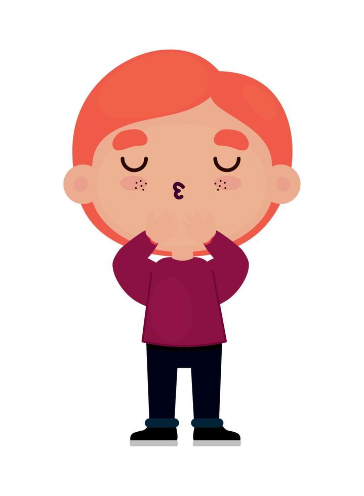 kawaii boy kissing gesture vector