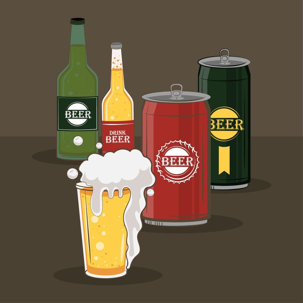 different beer bottle and canned vector