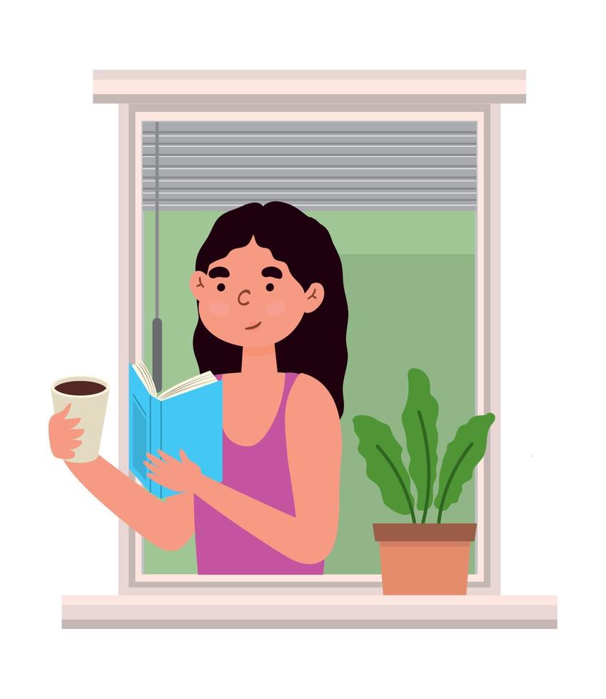 woman with coffee and book vector