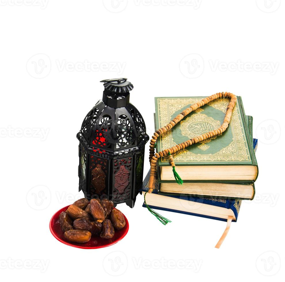 lighted Lantern style Arab or Morocco vintage candle lantern for Muslim community holy month Ramadan Kareem Clipping path photo