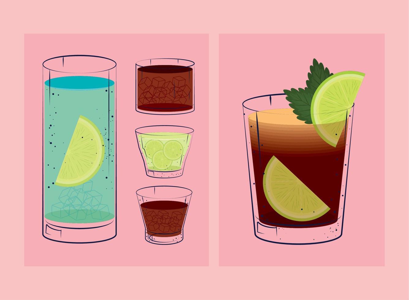 set of cocktails beverage vector