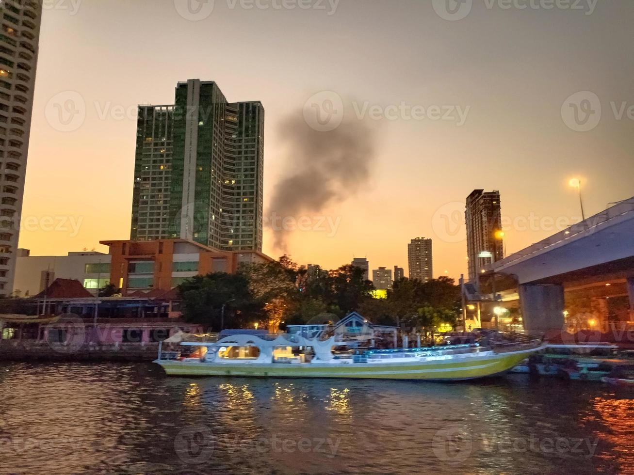 Hello twilight night Chaophaya river skyline colorful waterfront background wallpaper image photo