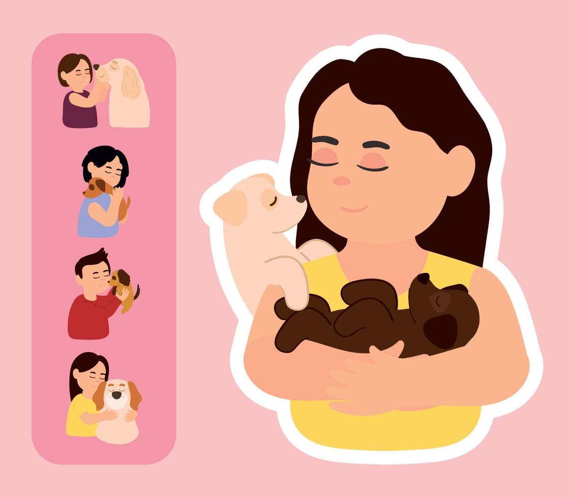 set, people and dogs vector