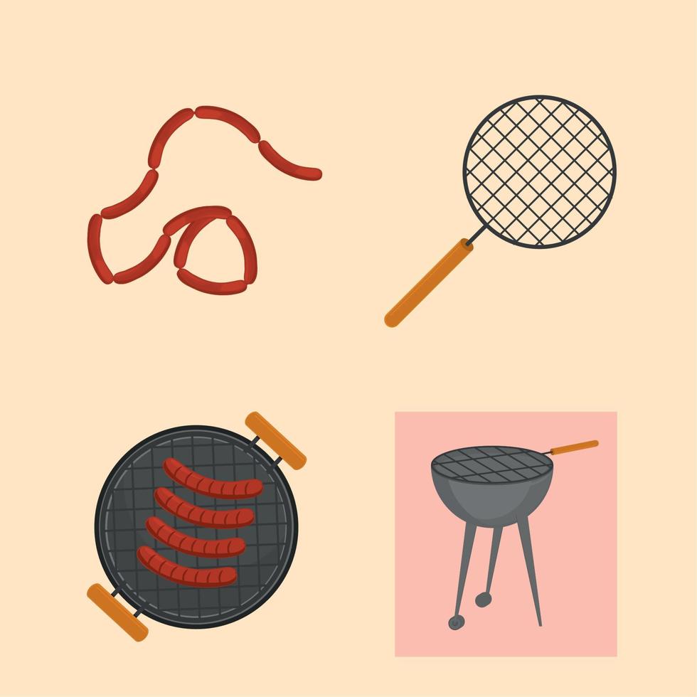 bbq equipment and sausage vector